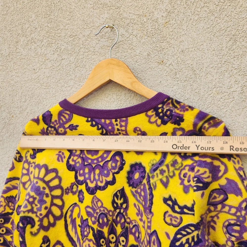 KATE SPADE Women's Cardigan Large Purple Yellow Paisley Wool Silk Blend Sweater - Picture 8 of 10